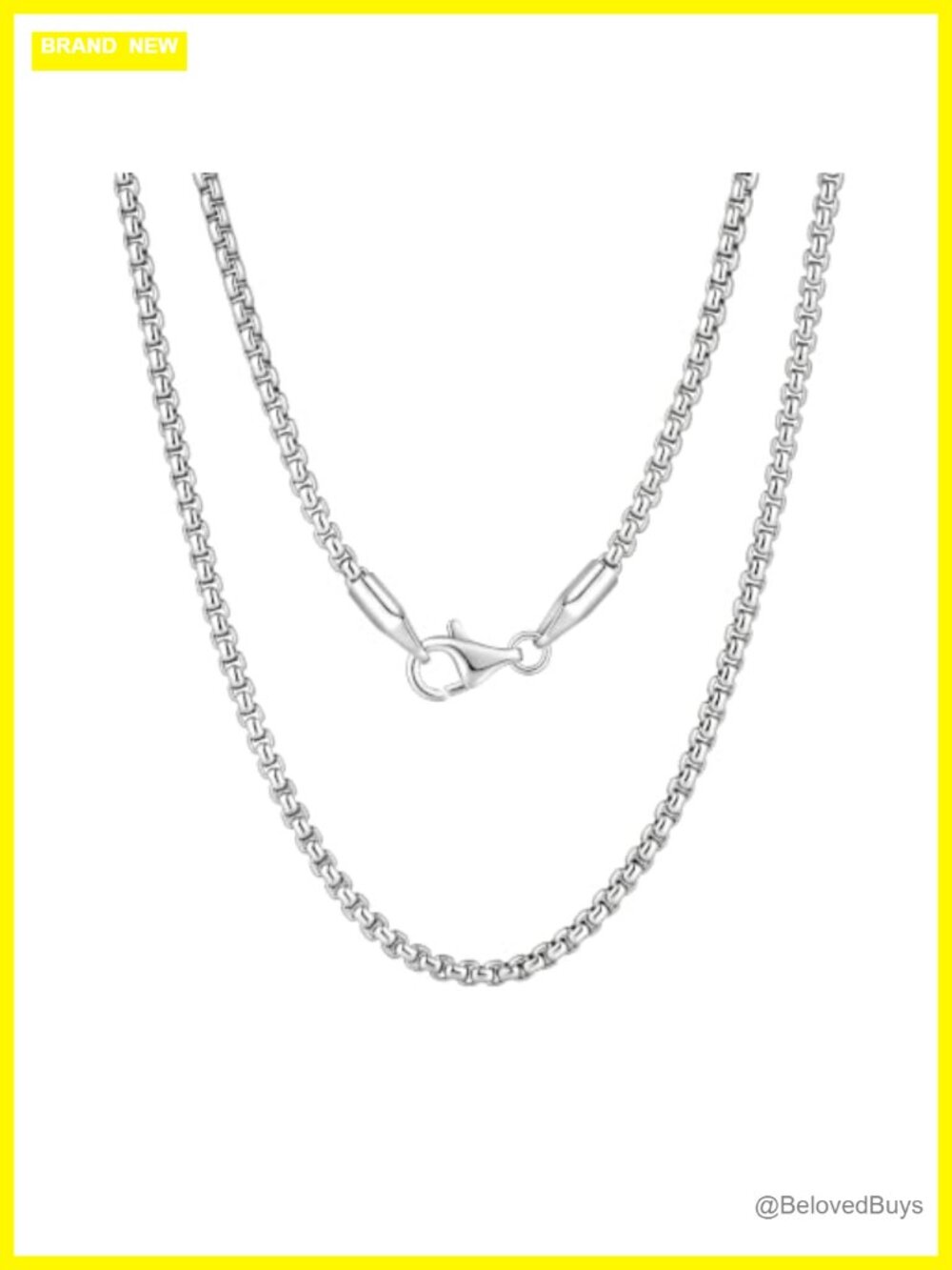 14K White Gold Plated Box Chain Necklace 2mm 30"